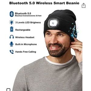 Bluetooth beanie with speakers and led head lamp
